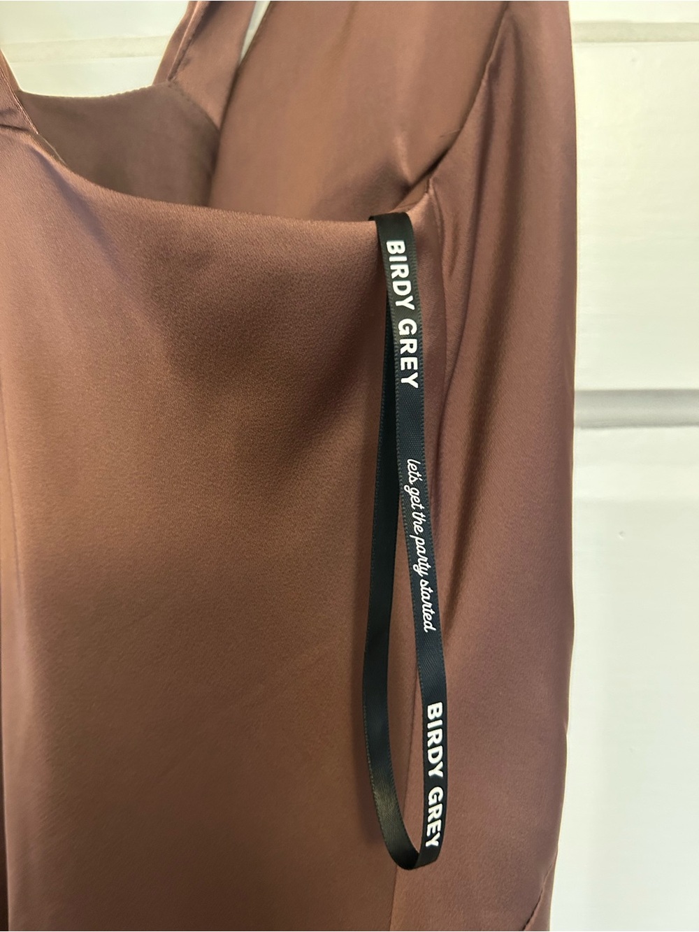 Birdy Grey One-Shoulder Brown Satin Dress - Picture 6 of 10